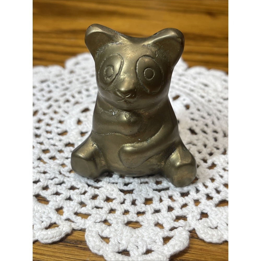 Vintage Brass Panda Bear Figurine Trinket 2.75" Korea Silver Mfg Co Leonard